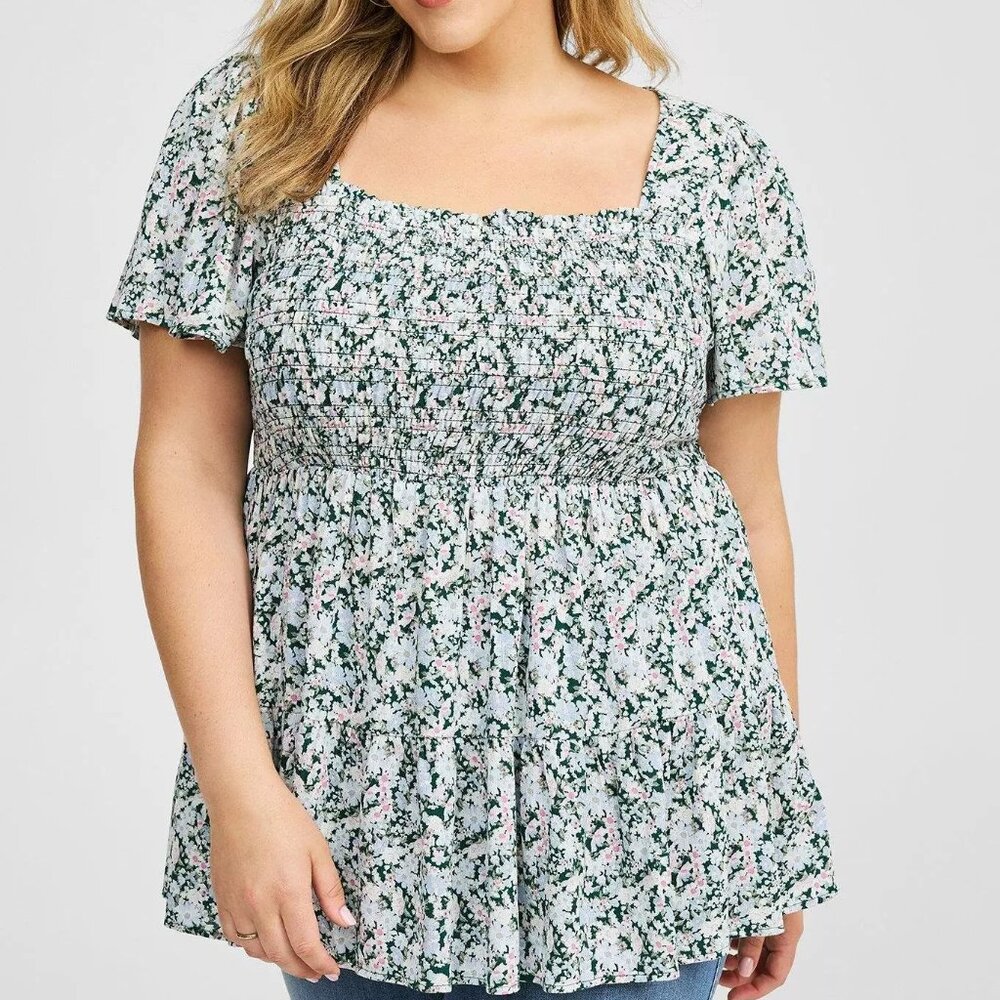 NWT Torrid Babydoll Washable Gauze Smocked Tiered Top